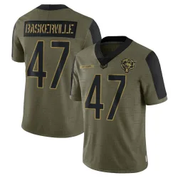 Men's Micah Baskerville Chicago Bears No.47 Limited 2021 Salute To Service Jersey - Olive