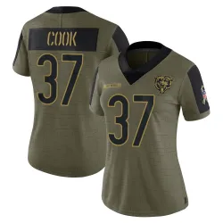 Women's Alex Cook Chicago Bears No.37 Limited 2021 Salute To Service Jersey - Olive