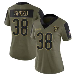 Women's Ameer Speed Chicago Bears No.38 Limited 2021 Salute To Service Jersey - Olive