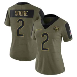 Women's DJ Moore Chicago Bears No.2 Limited 2021 Salute To Service Jersey - Olive