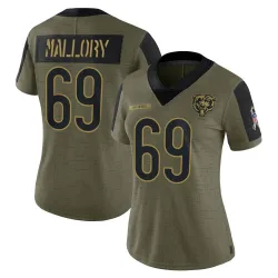 Women's Dashaun Mallory Chicago Bears No.69 Limited 2021 Salute To Service Jersey - Olive