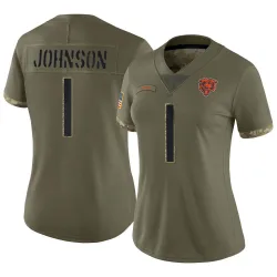Women's Jaylon Johnson Chicago Bears No.1 Limited 2022 Salute To Service Jersey - Olive