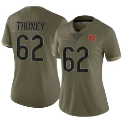 Women's Joe Thuney Chicago Bears No.62 Limited 2022 Salute To Service Jersey - Olive