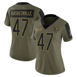 Women's Micah Baskerville Chicago Bears No.47 Limited 2021 Salute To Service Jersey - Olive