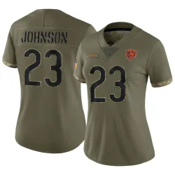 Women's Roschon Johnson Chicago Bears No.23 Limited 2022 Salute To Service Jersey - Olive