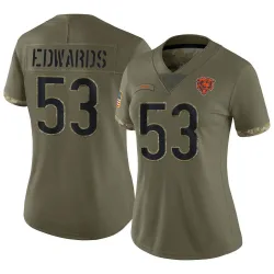 Women's T.J. Edwards Chicago Bears No.53 Limited 2022 Salute To Service Jersey - Olive