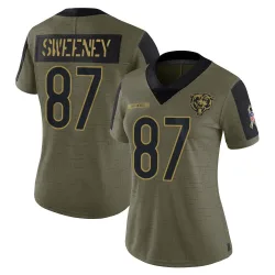 Women's Tommy Sweeney Chicago Bears No.87 Limited 2021 Salute To Service Jersey - Olive